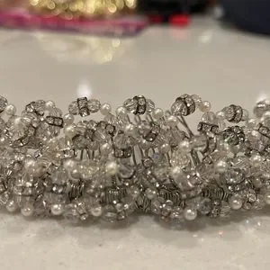 Winters & Rain authentic PEARL headpiece Headband face veil with pearls - Pearl adorned birdcage  main image 4